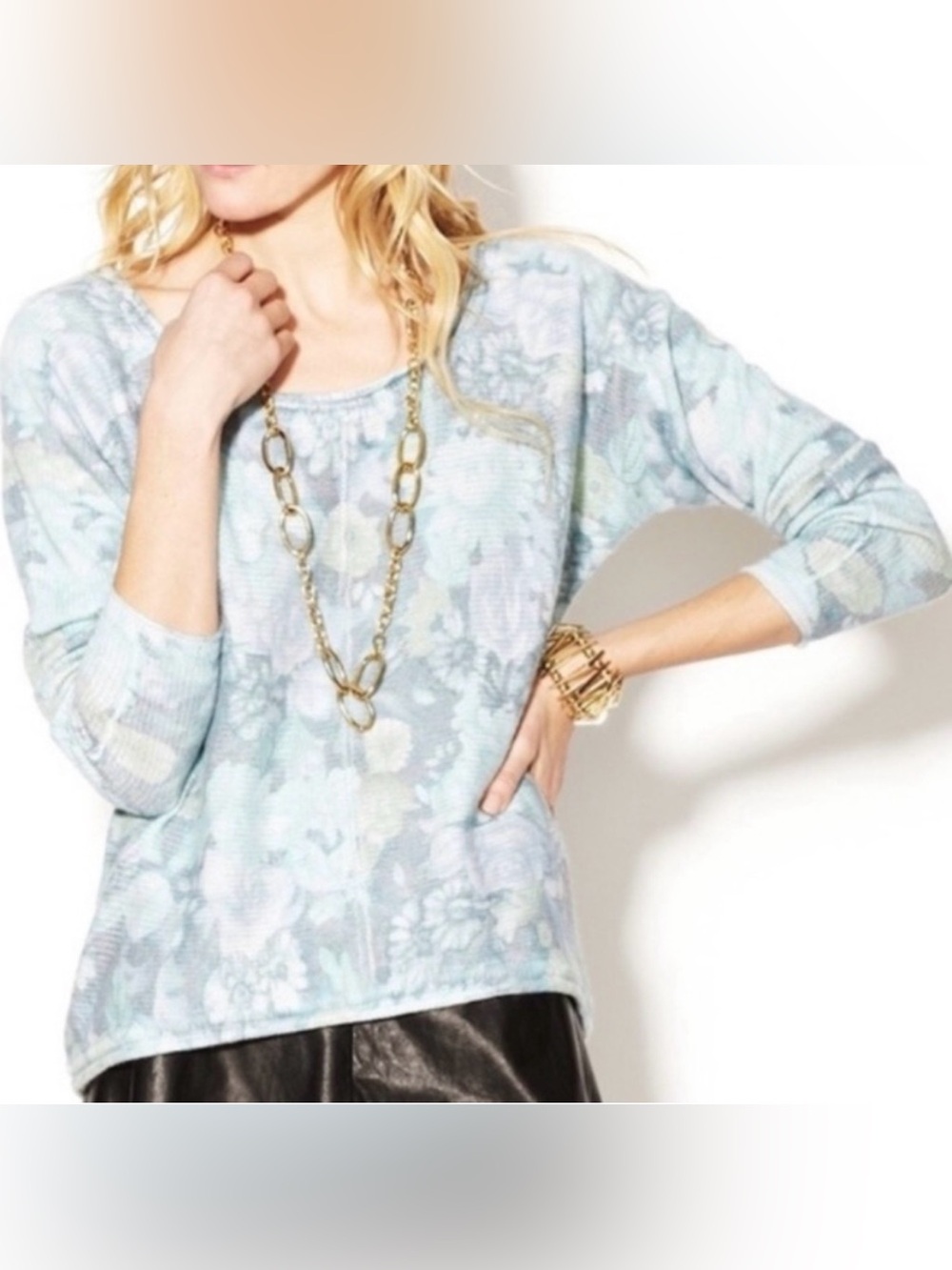 Free People Flower Bomb watercolor floral sweater, Size Medium